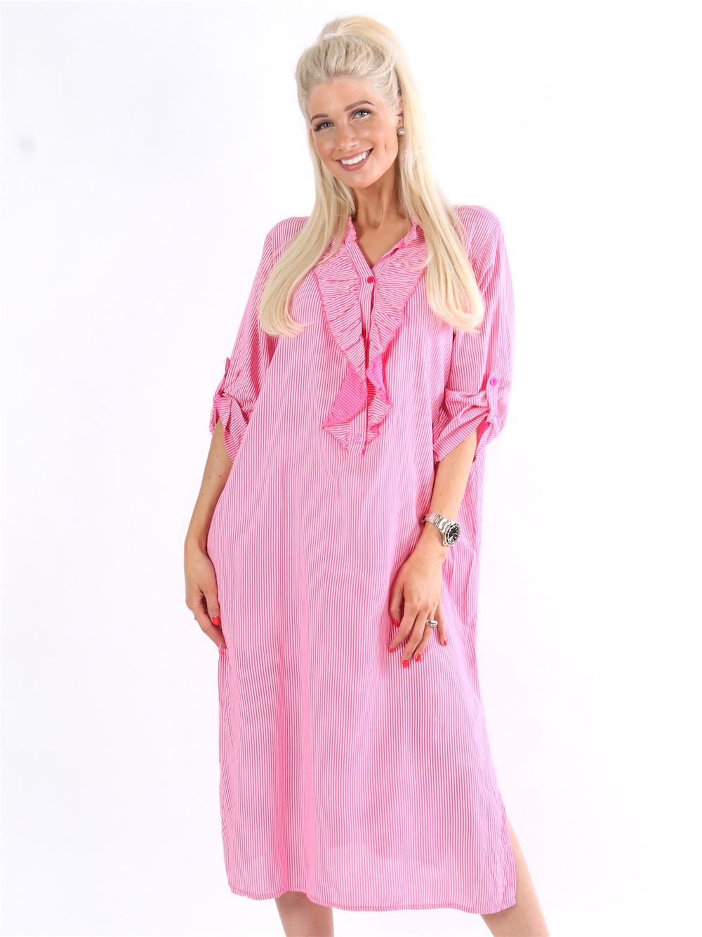 Bonita stripe - Randig skjortklänning med volanger